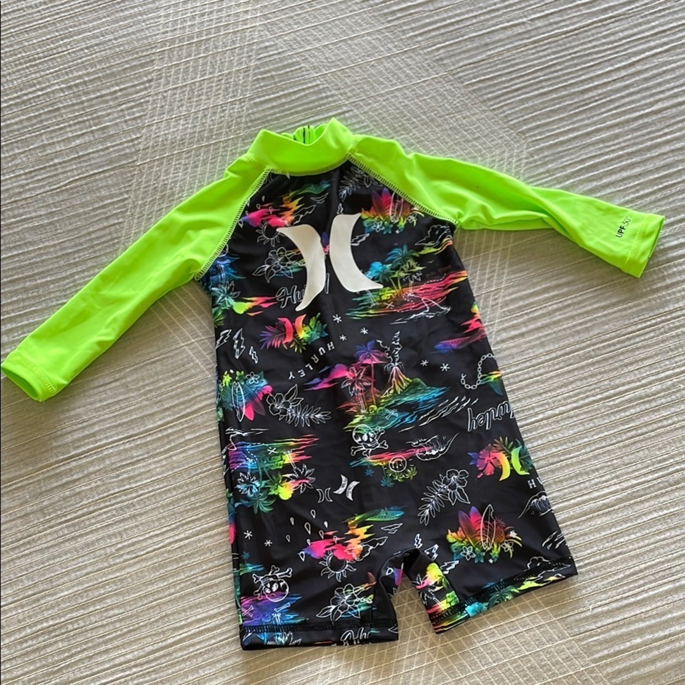 Hurley Neon Green & Black Kids Rashguard Swimsuit